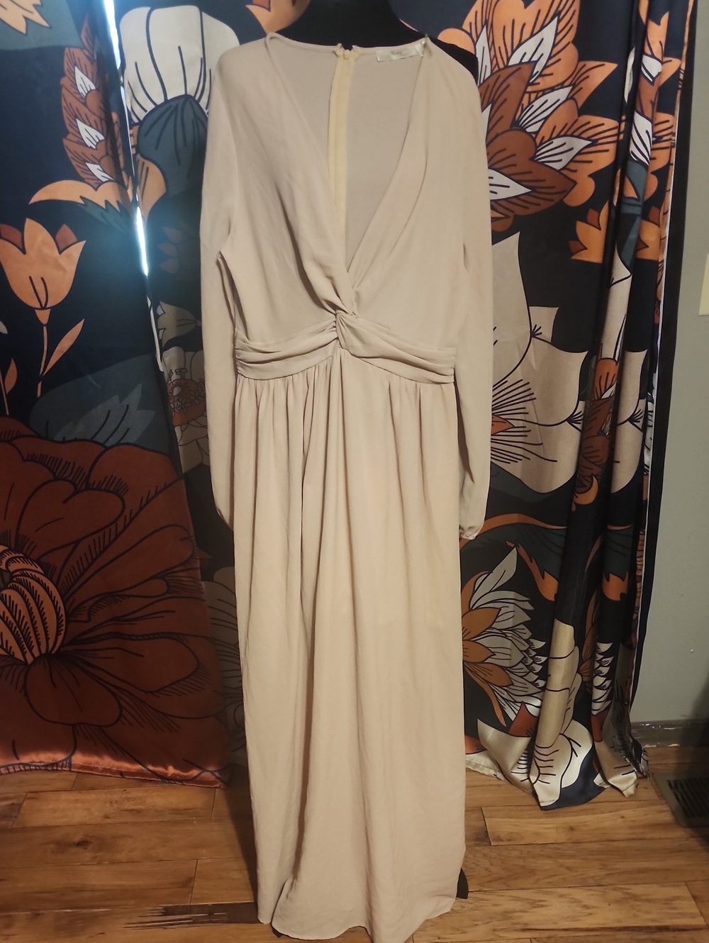 ANDREE BY UNIT Twist-Front Long Sleeve Maxi Dress in Beige